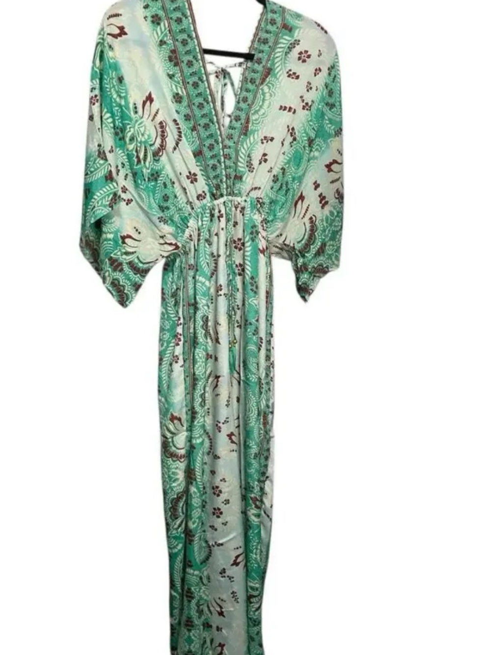 NWT Rhea Rubi Jumpsuit Boho Wide Leg Tassel Tie Waist Floral Green - Picture 2 of 6